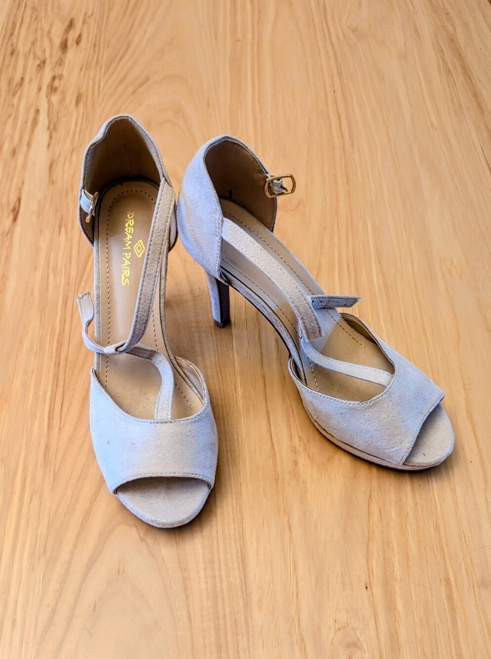 Dream Pairs Light Tan Suede Open-Toe Ankle Strap Heels
